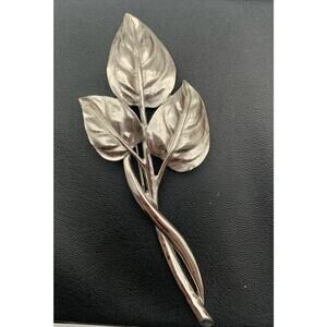 Vintage Trifari Triple Leaf Branch Silver Tone Large Brooch Pin Signed